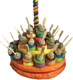 Snoeptaart - Regenboog - Kinderfeestje - Uitdeelcadeau - 30 Traktaties - Kleurrijke Lolly - In Cadeauverpakking Met Gekleurd Krullint