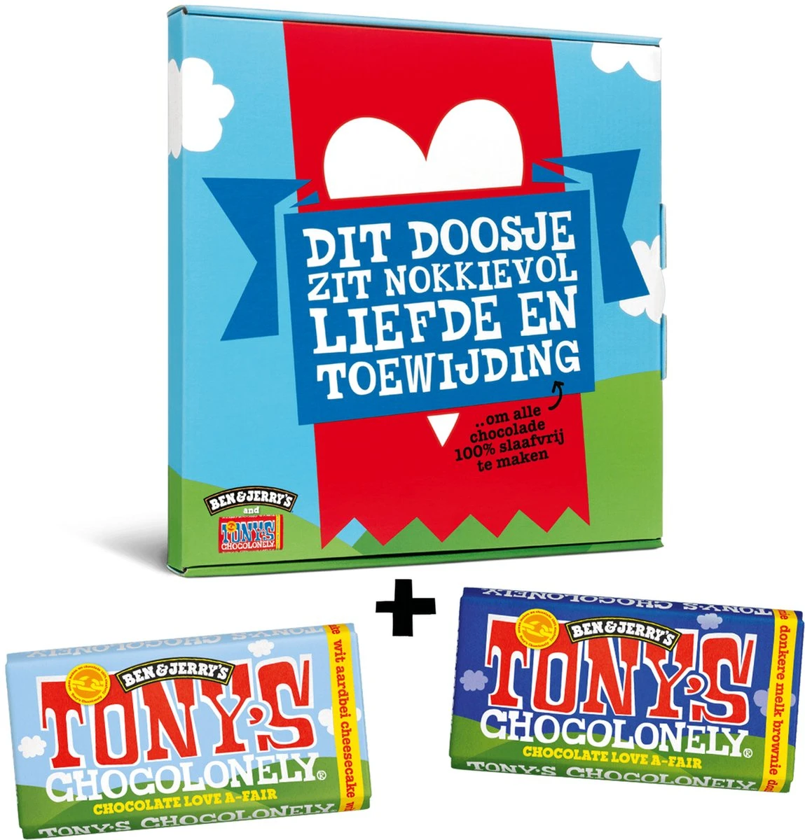 Tony's Chocolonely & Ben & Jerry's Chocolate Love-a-Fair Geschenkdoos - Fairtrade Chocolade Repen - Liefdes Cadeau - 2 X 180 Gram