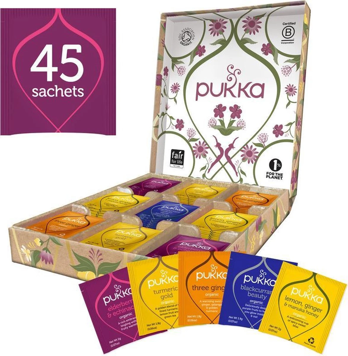 Pukka Support Kruidenthee Geschenkdoos - 5 Blends Biologische Kruidenthee, Ook Leuk Als Verjaardagscadeau - 45 Zakjes - Theedoos - GB-BIO-05 - Afbeelding 2