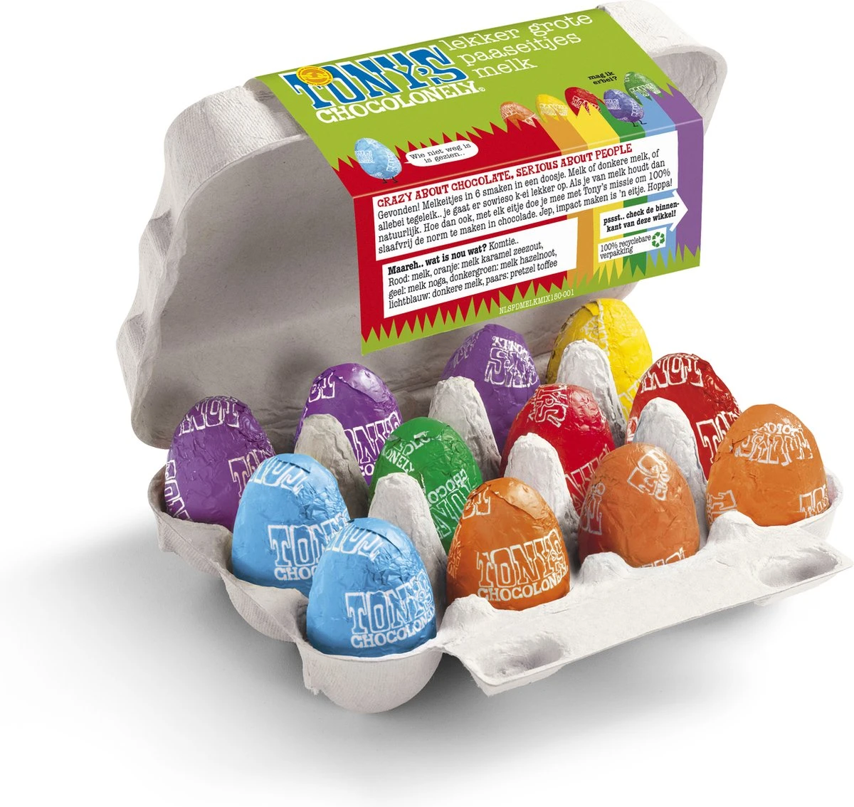 Tony's Chocolonely Chocolade MELK Paaseitjes In Doosje - Pasen - 12 Paaseieren - Paas Ei Cadeau