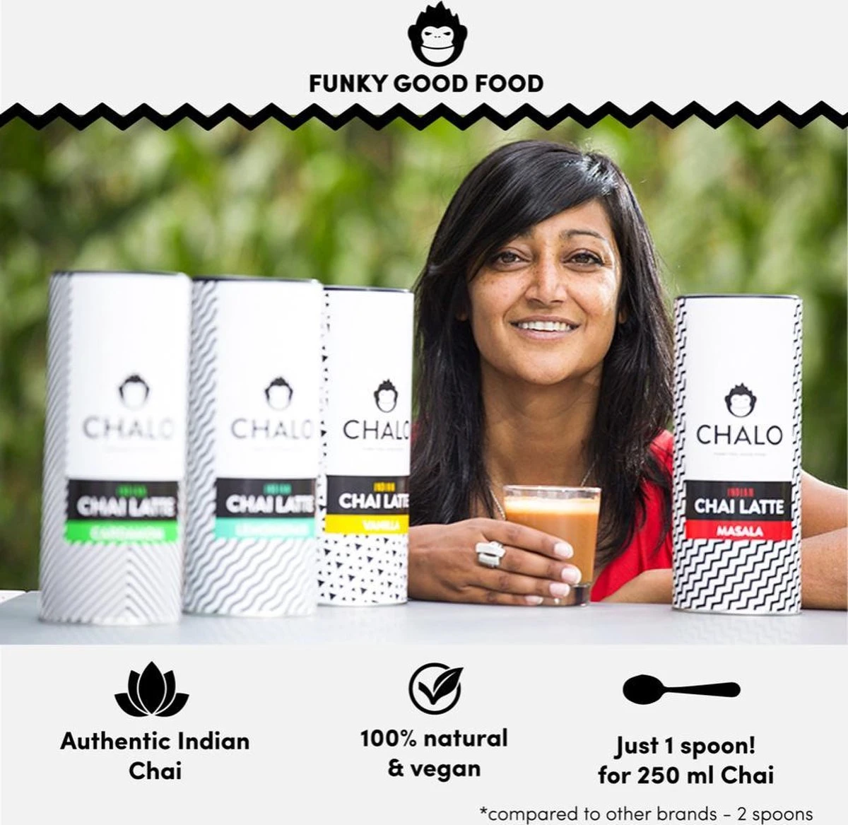 CHALO Cardamom Chai Latte - Indische Vegan Chai - Zwarte Assam Thee - 25 Porties/ 300GR - Afbeelding 2