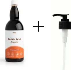 Fitcy | Koffiesiroop | Amaretto | Barista Syrup | Zero | Vegan | Vetvrij | Suikervrij | Keto-vriendelijk | Koffie | Siroop | MET DOSEERPOMP | 1L