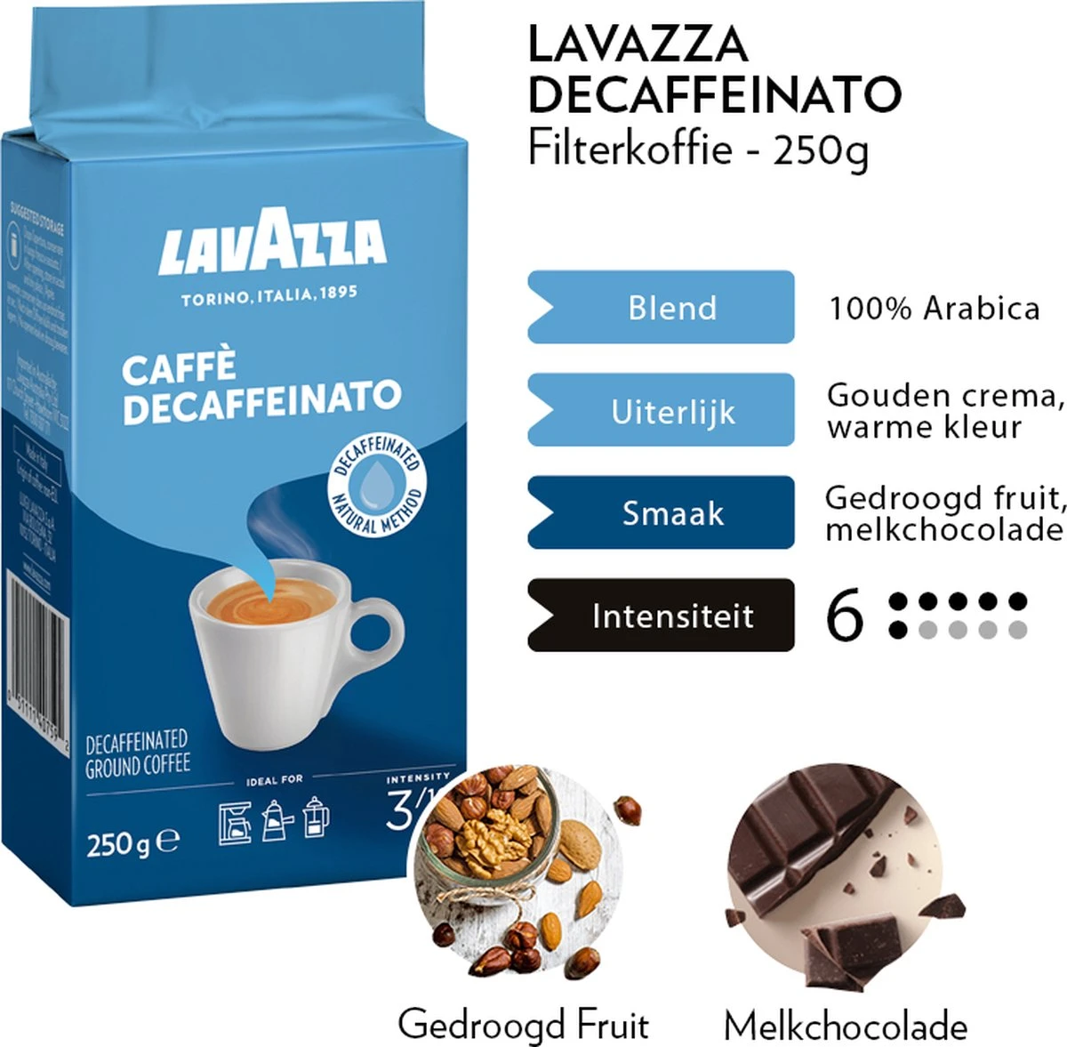 Lavazza Caffe Decaffeinato Filterkoffie - 250 Gram X8 - Afbeelding 4
