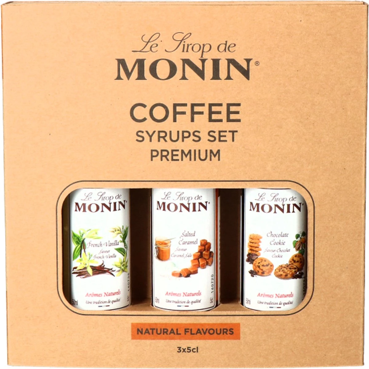 Monin Koffiesiropen MIX Set Klein 3x 5cl (Chocolate Cookie, Salted Caramel En Franse Vanille)