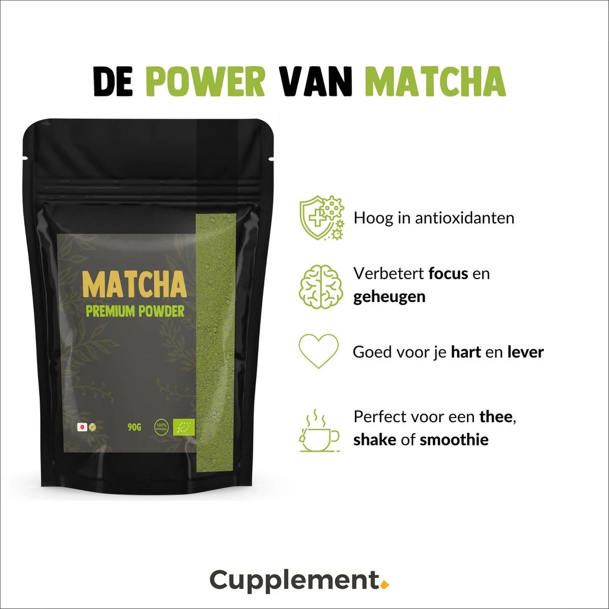 Cupplement | Premium Matcha 90 Gram | Biologisch | Gratis Verzending | Hoogste Kwaliteit Groene Thee Poeder - Afbeelding 12