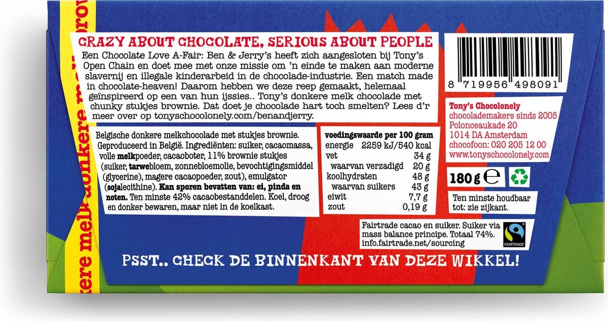 Tony's Chocolonely & Ben & Jerry's Chocolate Love-a-Fair Geschenkdoos - Fairtrade Chocolade Repen - Liefdes Cadeau - 2 X 180 Gram - Afbeelding 6