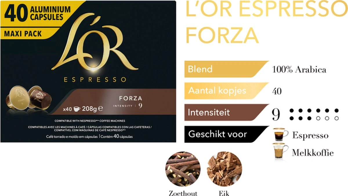 L'OR Espresso Forza Koffiecups - Intensiteit 9/12 - 4 X 40 Capsules - Afbeelding 3