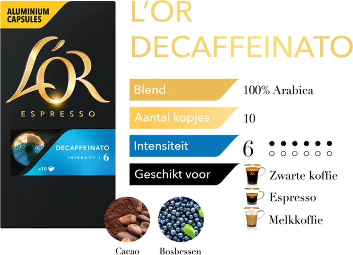 L'OR Espresso Decaffeinato Koffiecups - Intensiteit 6/12 - 10 X 10 Capsules - Afbeelding 6