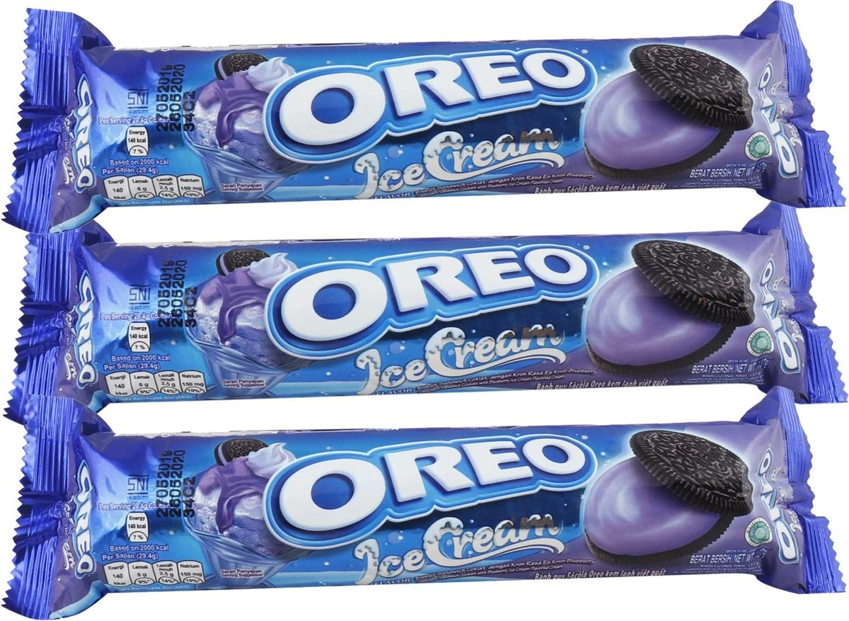Oreo - Blue Berry Ice Cream - 3-Pack - 3 Stuks Van 133 Gram - Buitenlands Eten - Koek