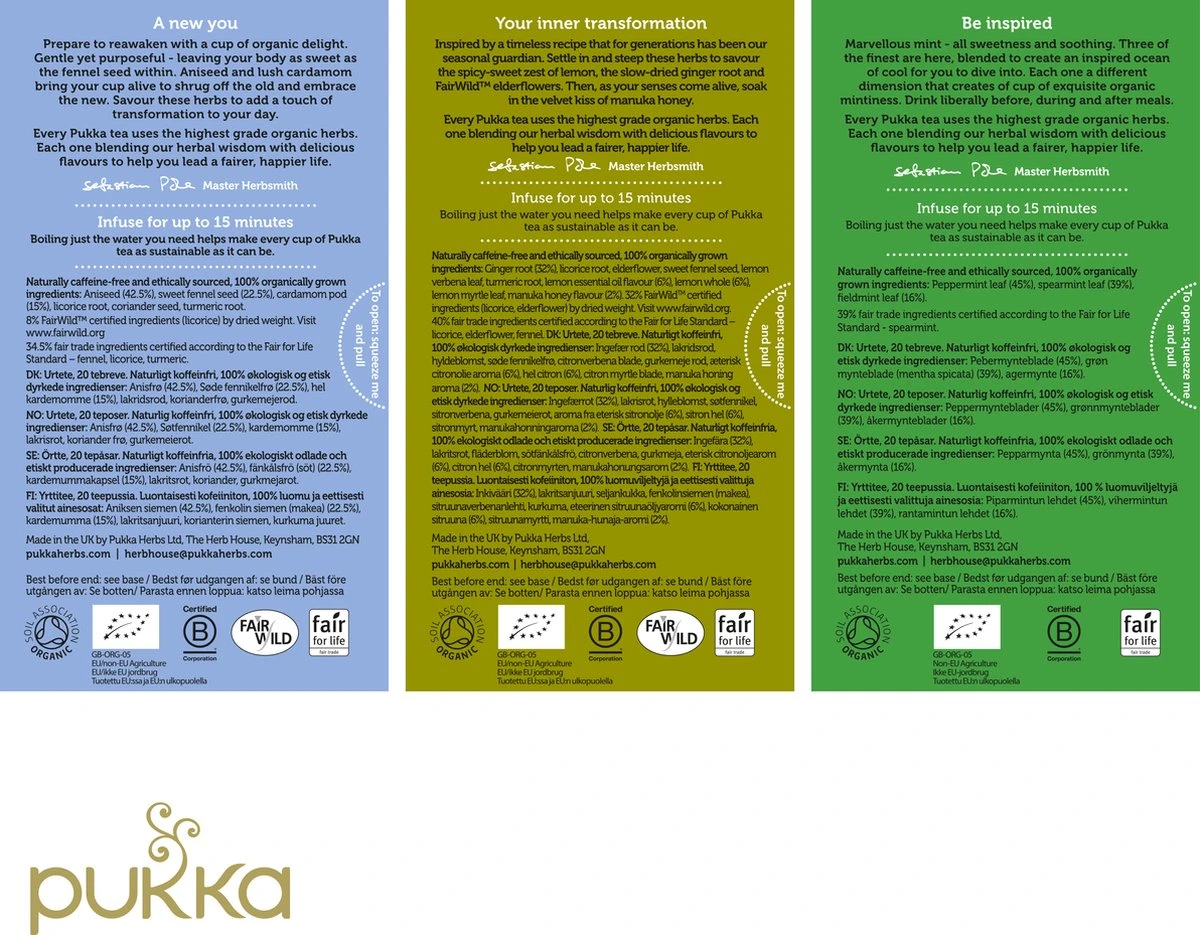 Pukka After Dinner Thee Bundel, Biologische Kruidenthee Voor Na De Maaltijd - 3 X 20 Zakjes - GB-BIO-05 - Afbeelding 2