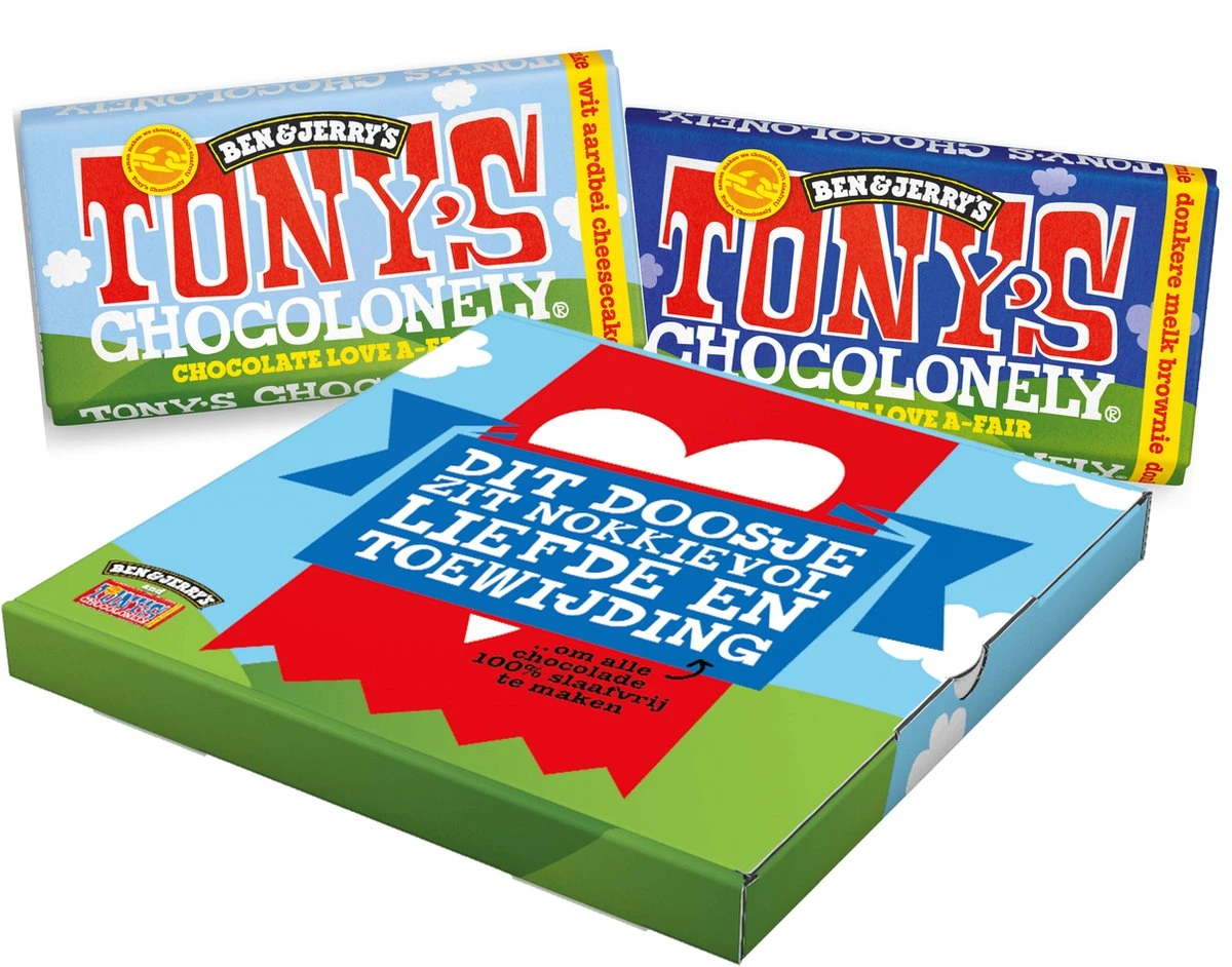 Tony's Chocolonely & Ben & Jerry's Chocolate Love-a-Fair Geschenkdoos - Fairtrade Chocolade Repen - Liefdes Cadeau - 2 X 180 Gram - Afbeelding 4