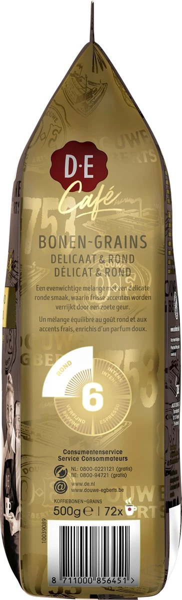 Douwe Egberts D.E Café Delicaat Rond Koffiebonen - Intensiteit 5/9 - 4 X 500 Gram - Afbeelding 8