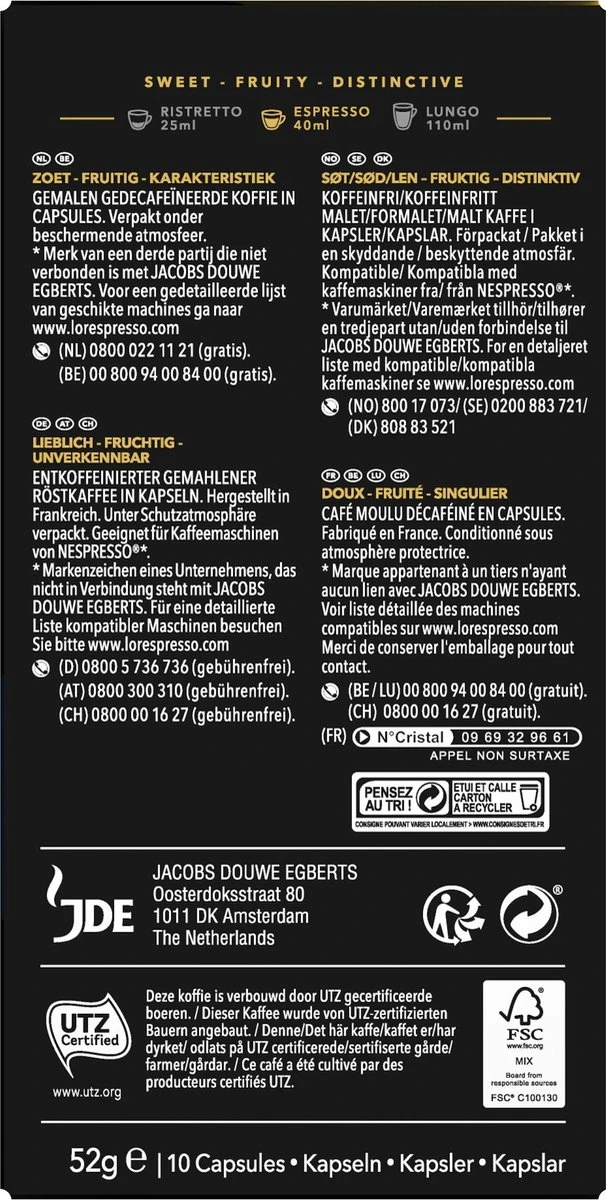 L'OR Espresso Decaffeinato Koffiecups - Intensiteit 6/12 - 10 X 10 Capsules - Afbeelding 2