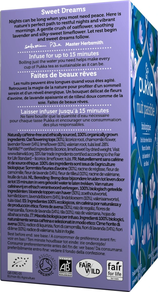 Pukka Night Time Thee, Met Haver, Kamille En Lavendel - 4 X 20 Zakjes - GB-BIO-05 - Afbeelding 2