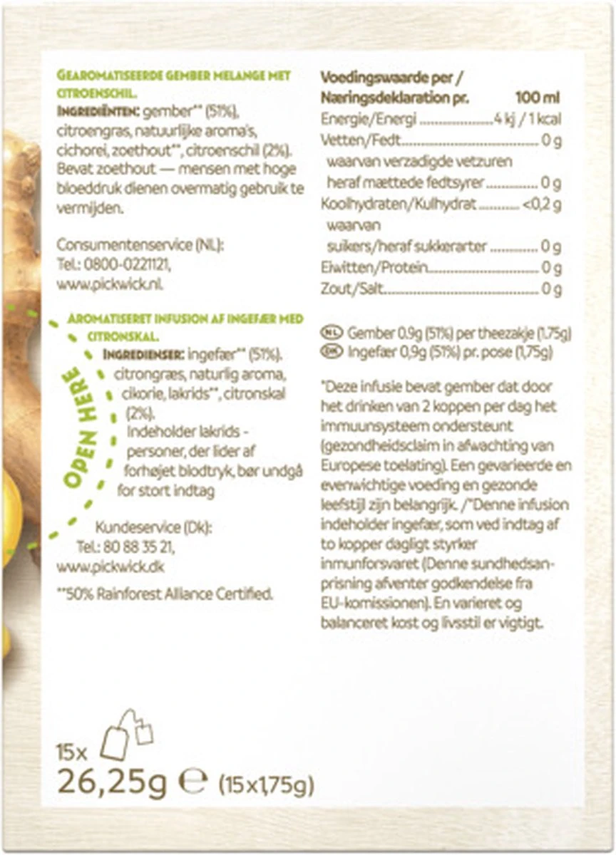 Pickwick Kruidenthee Ginger Goodness Lemon - 4 X 15 Theezakjes - Afbeelding 3