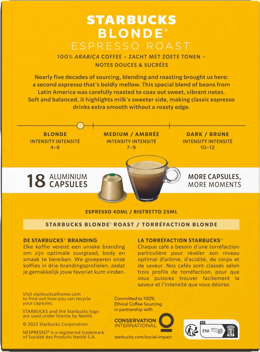 Starbucks By Nespresso Capsules Blonde Espresso Roast - 7 Doosjes à 18 Koffiecups - Afbeelding 2