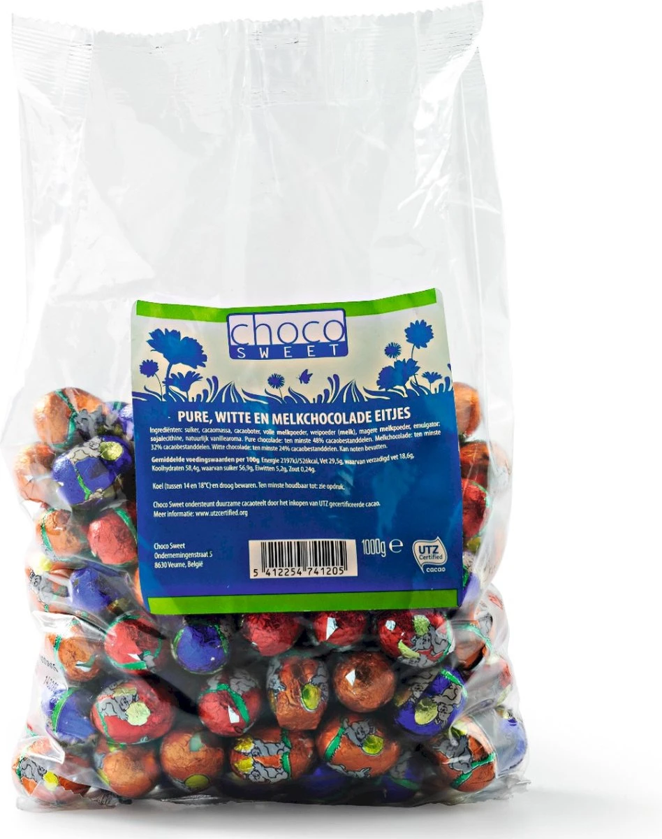 Choco Sweets Chocolade Paaseitjes Massief Melk, Puur, Wit - 1 Kg